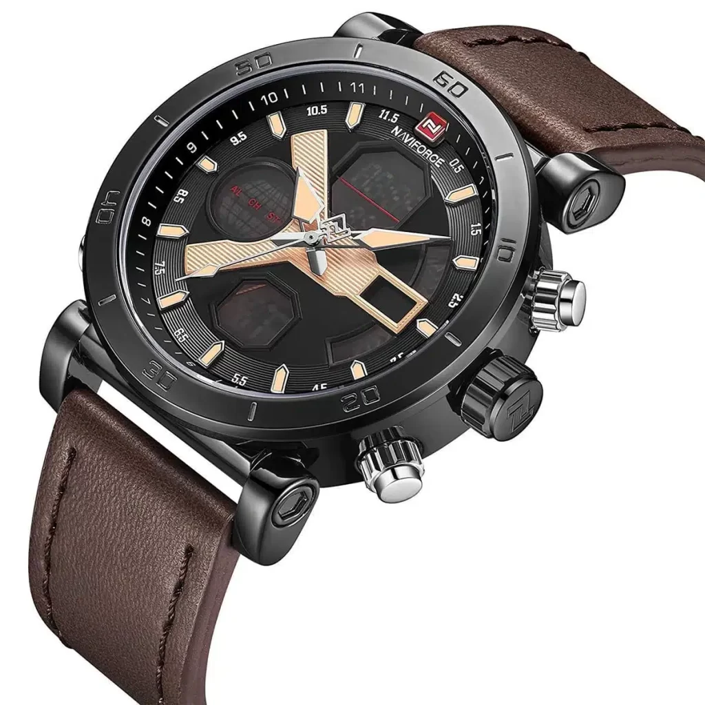nf9132 b y d bn naviforce watch men black dial leather dark brown strap quartz battery digital analog chronograph for dream 2.jpg