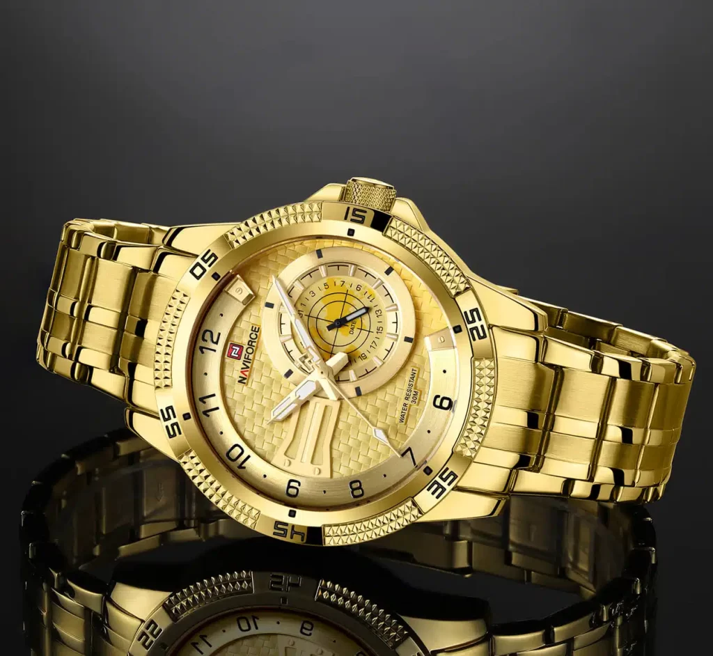 nf9206 g g naviforce watch men gold dial metal golden strap quartz battery analog water resistant 30m for dream 4.jpg