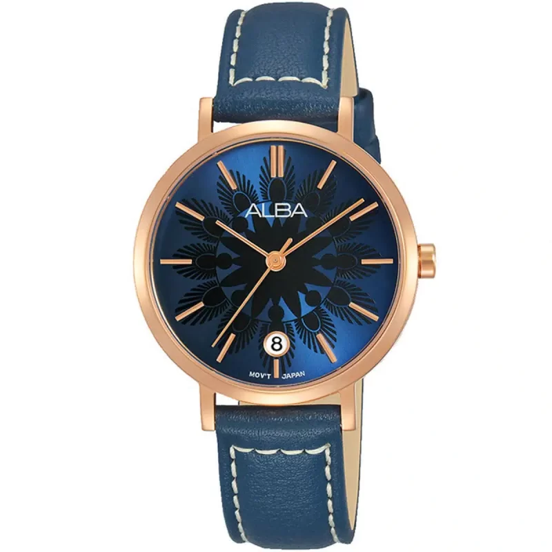 ag8j10x1 alba watch women blue patterned dial leather strap quartz movt japan analog three hand fashion.jpg