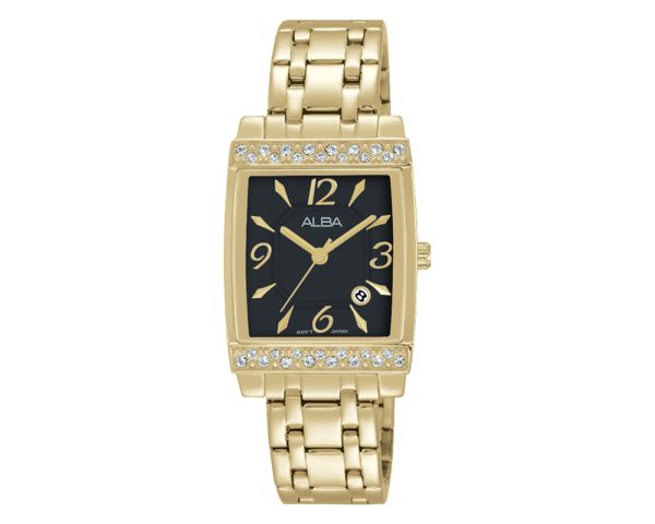 alba ladies hand watch fashion stainless band black dial