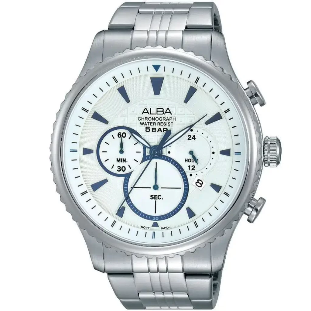 at3863x1 alba watch men silver white dial stainless steel metal strap quartz movt japan analog chronograph water resist 5bar prestige.jpg