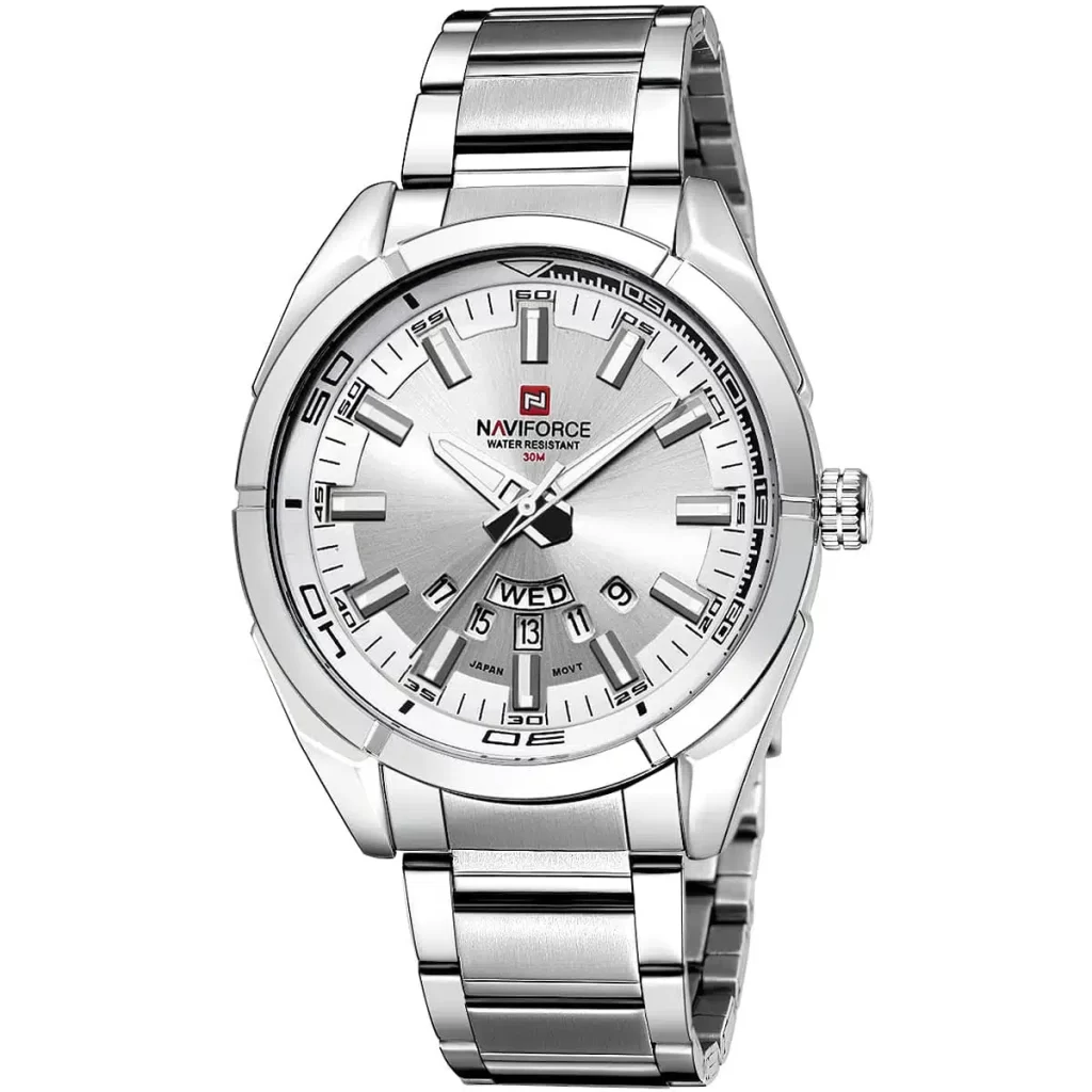 nf9038 s w naviforce watch men white dial metal silver strap quartz battery analog water resistant 30m for dream.jpg