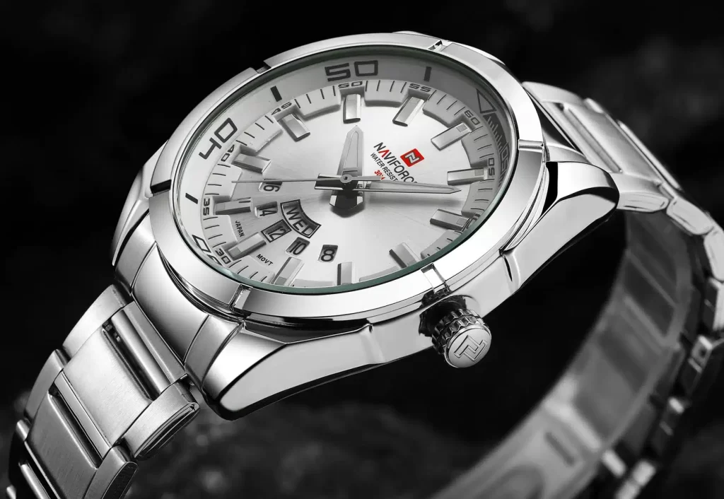 nf9038 s w naviforce watch men white dial metal silver strap quartz battery analog water resistant 30m for dream 5.jpg