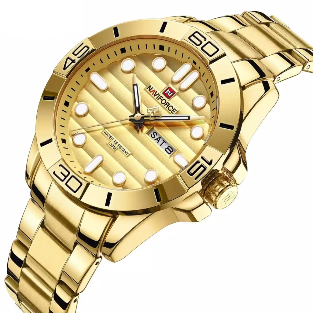 nf9198 g g naviforce watch men gold dial metal golden strap quartz battery analog water resistant 30m for dream 2.jpg