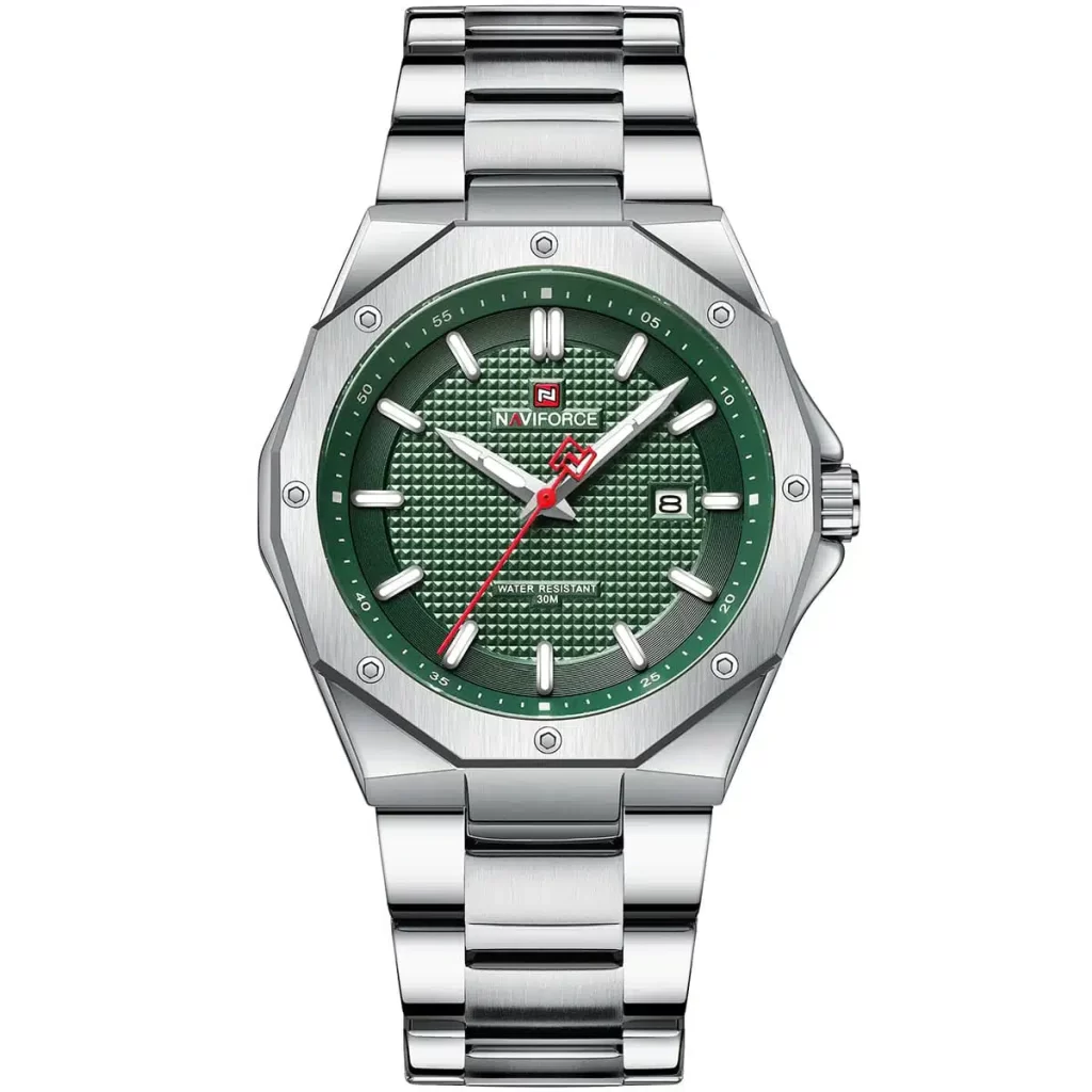 nf9200s s gn naviforce watch men green dial metal silver strap quartz battery analog water resistant 30m for dream.jpg
