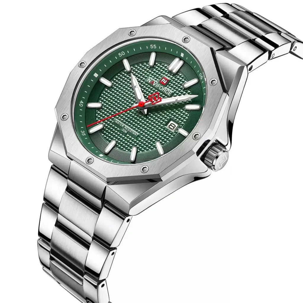nf9200s s gn naviforce watch men green dial metal silver strap quartz battery analog water resistant 30m for dream 2.jpg