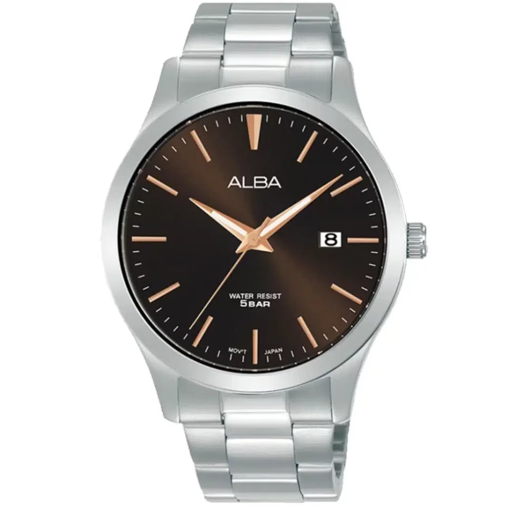 as9m33x1 alba watch men brown dial stainless steel metal silver strap quartz movt japan analog water resist 5bar three hand standard.jpg 1
