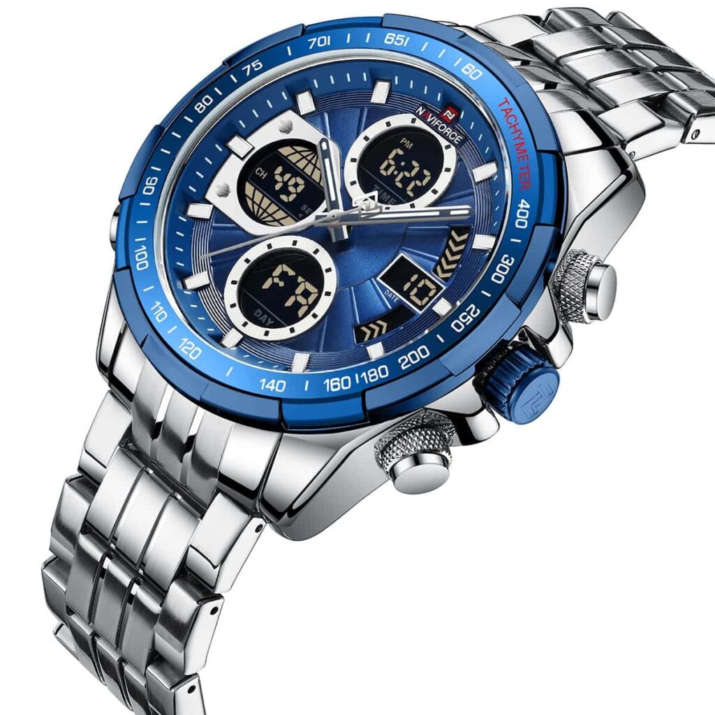 nf9197s s be be naviforce watch men blue dial metal silver strap quartz battery digital analog chronograph for dream 2