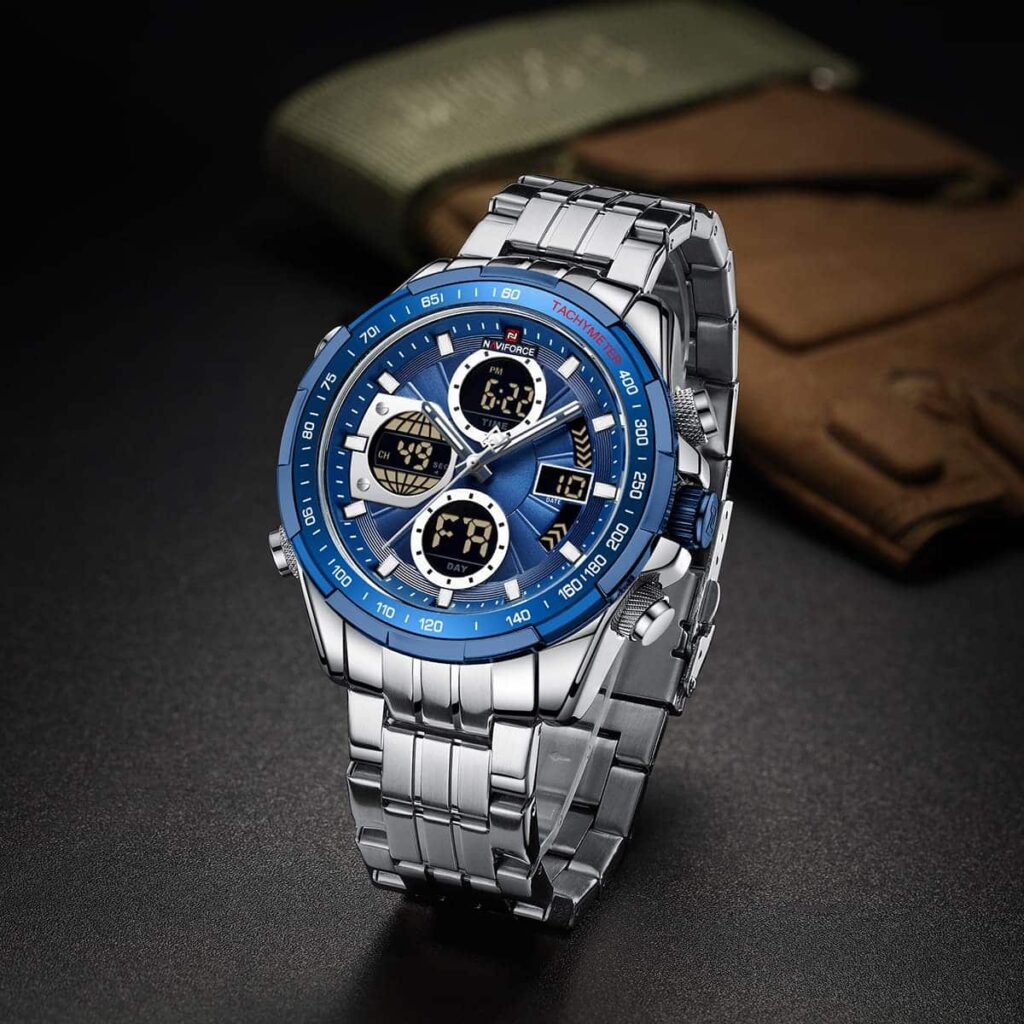 nf9197s s be be naviforce watch men blue dial metal silver strap quartz battery digital analog chronograph for dream 3