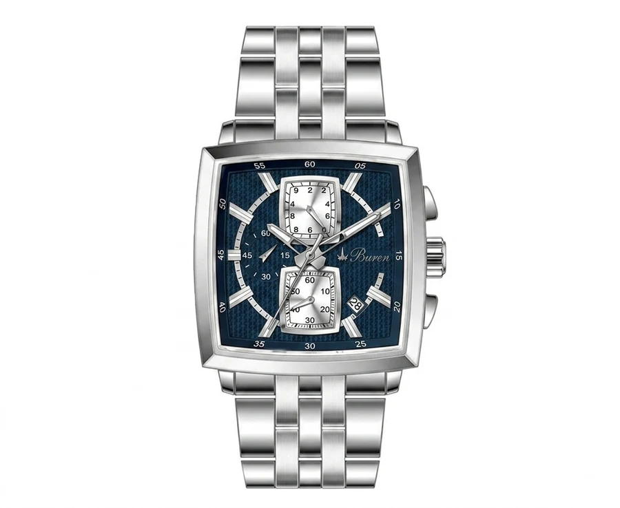 Buren Quadra Chronograph - BU7018 S/S/Bu - Men