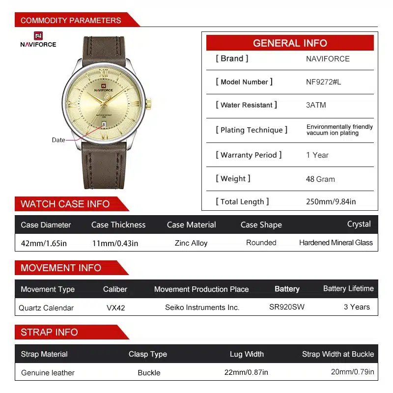 NAVIFORCE Slim Date Edition - NF9272L S/G/DBN - MEN - Image 8